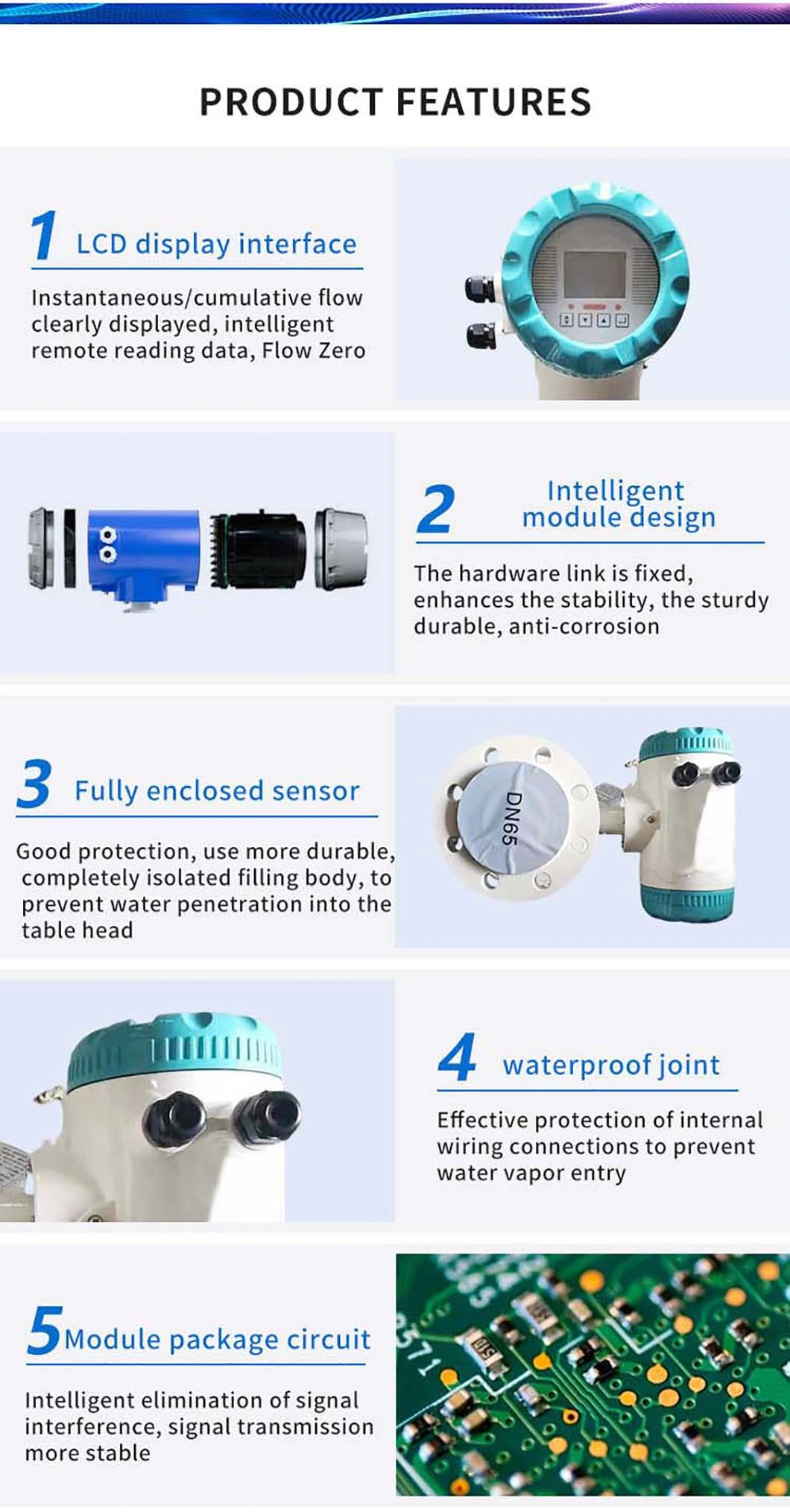 F46 Corrosive Liquid Flow Meter Smart Transducers Hydrogen Sulfide Empty Pipe Alarm Output Flow Meter